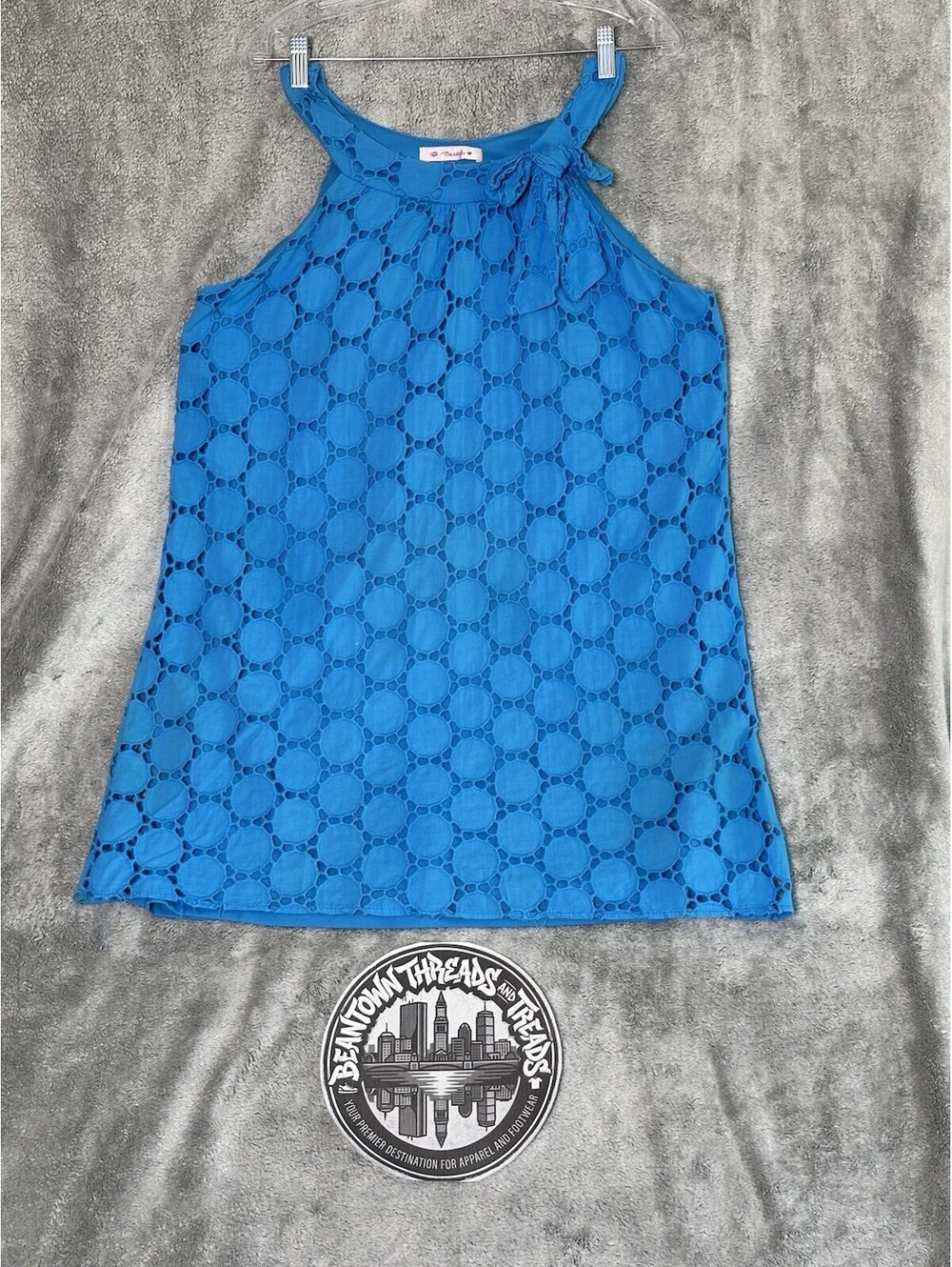 BLUSH Women’s  Size XL 100% Cotton Sleeveless Eyelet Dress Turquoise Blue